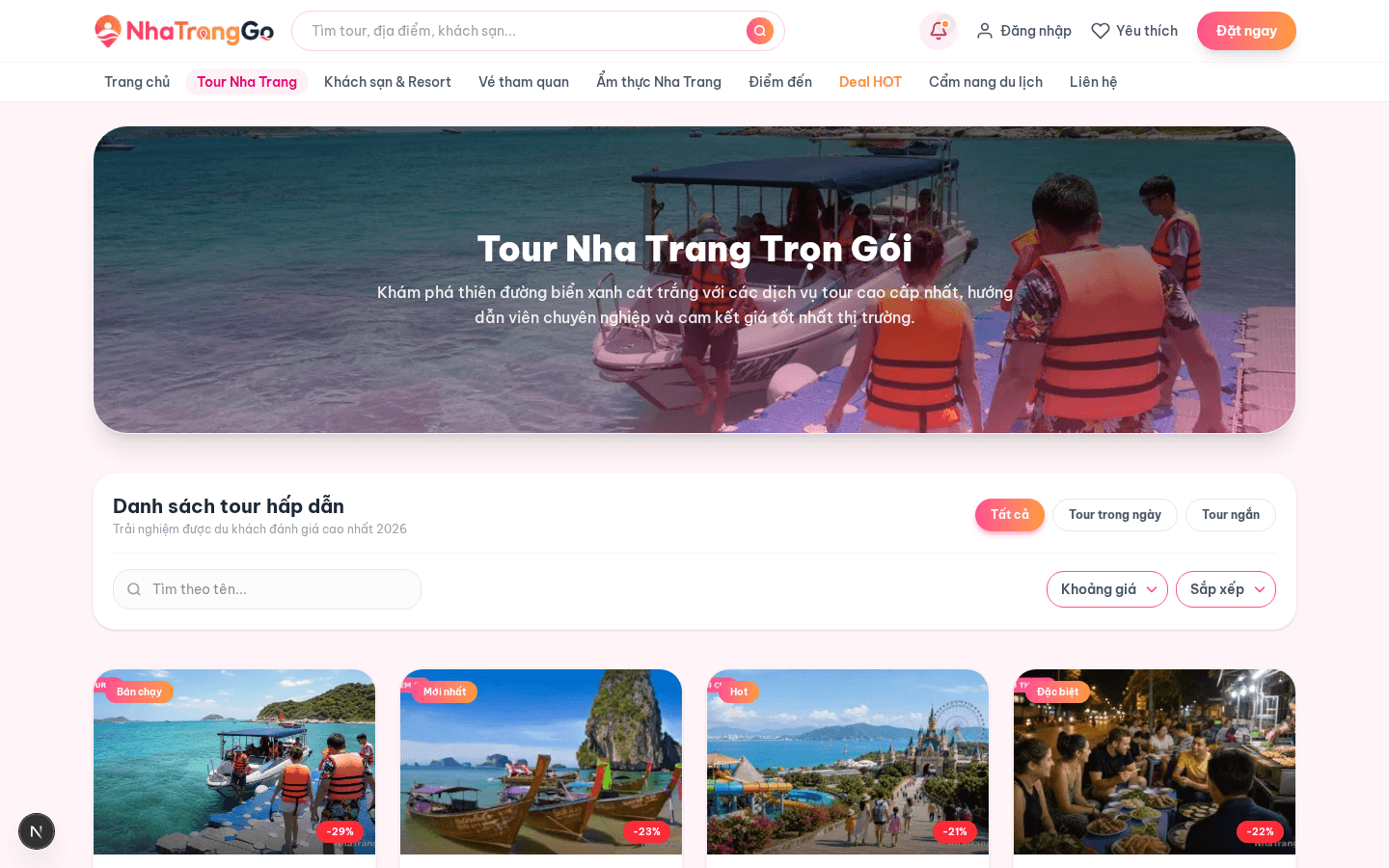 Trang Danh sách & Bộ lọc Tour