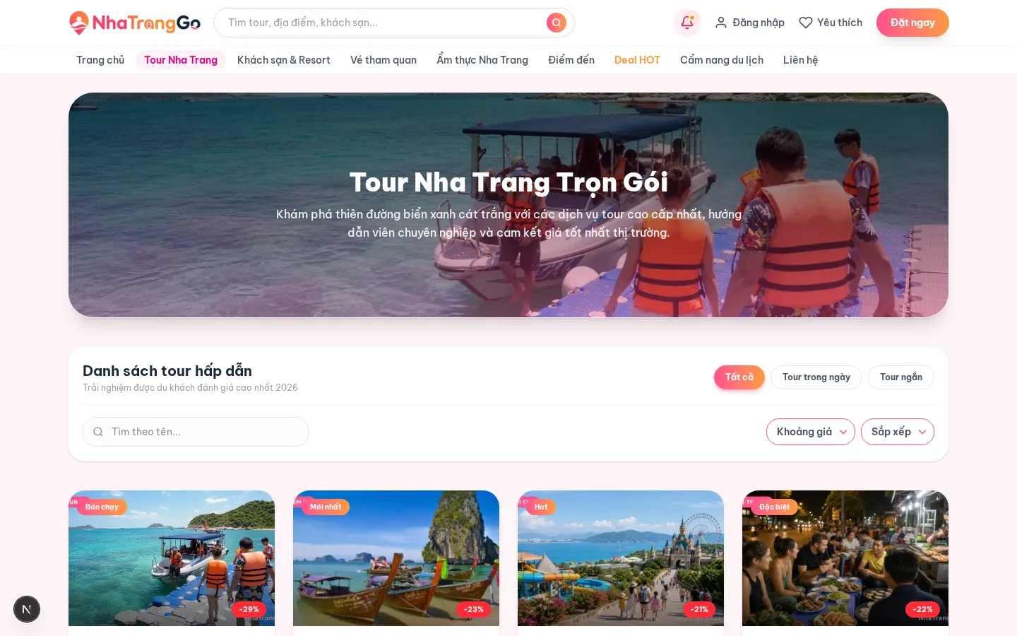 Trang Danh sách & Bộ lọc Tour